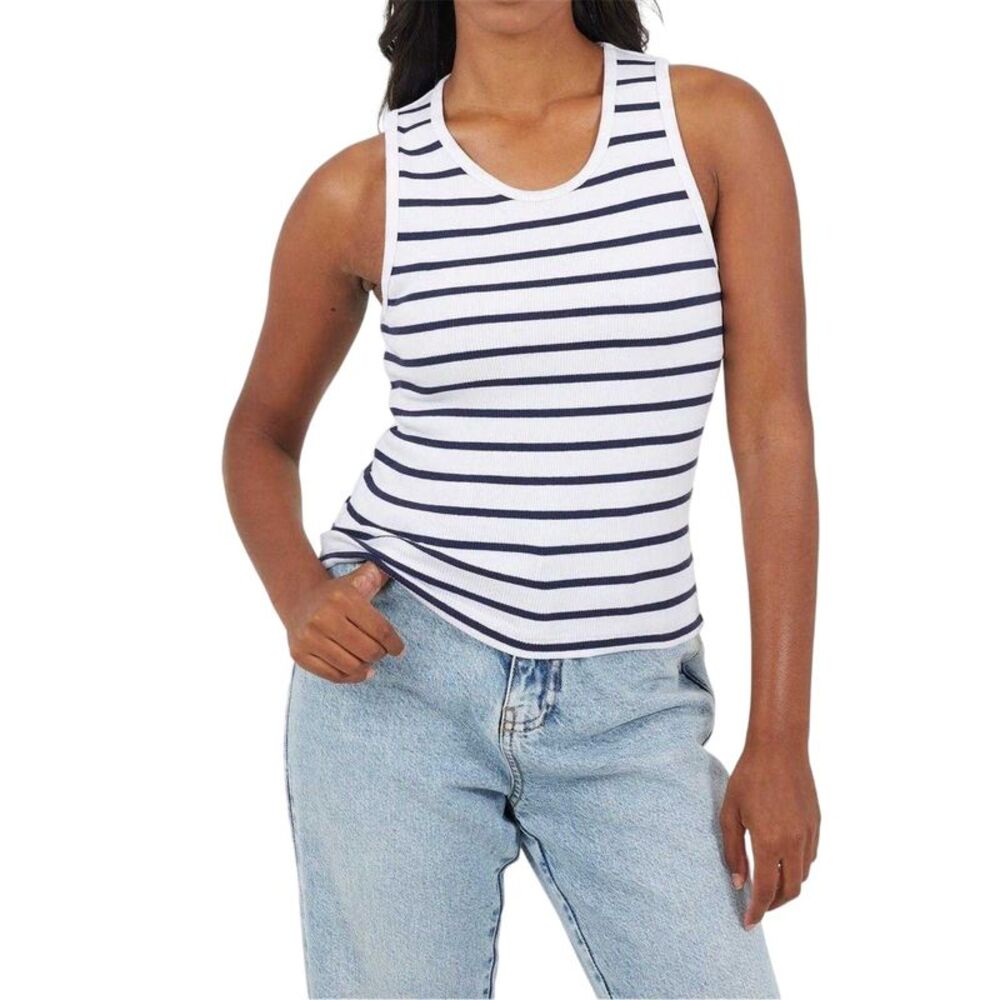 Brave Soul Womens/Ladies Striped Tank Top / White/Navy